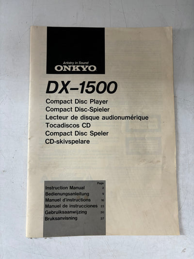 Onkyo DX-1500
Stereo Compact Disc Player User Manual