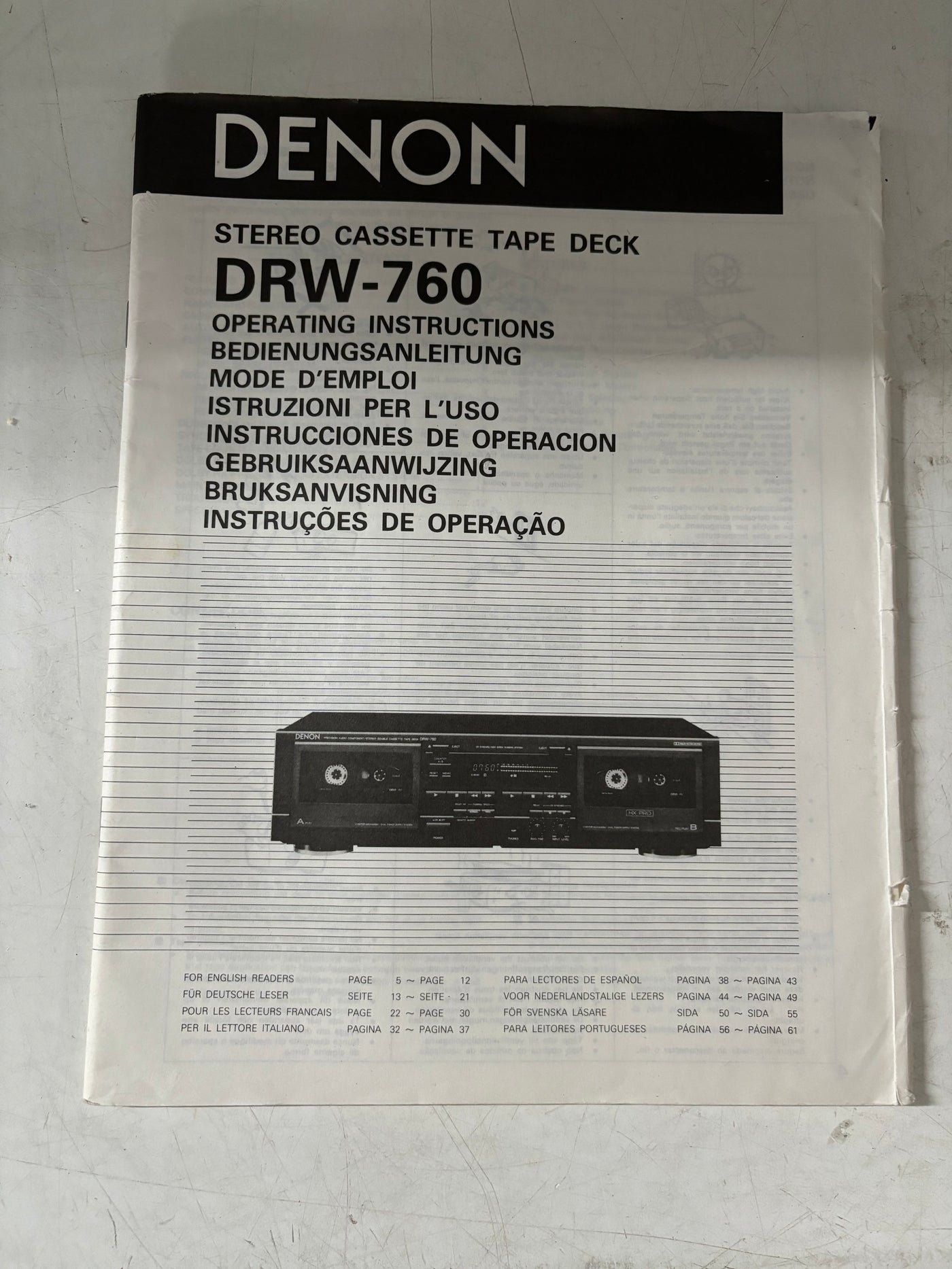 Denon DRW-760 Stereo Cassette Tape Deck User Manual