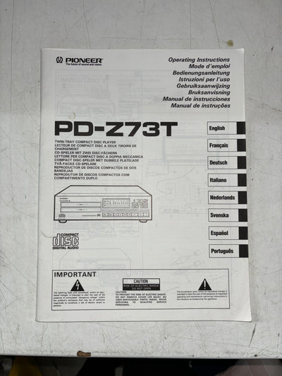 Pioneer PD-Z73T Multiplay Compact Disc Player User Manual