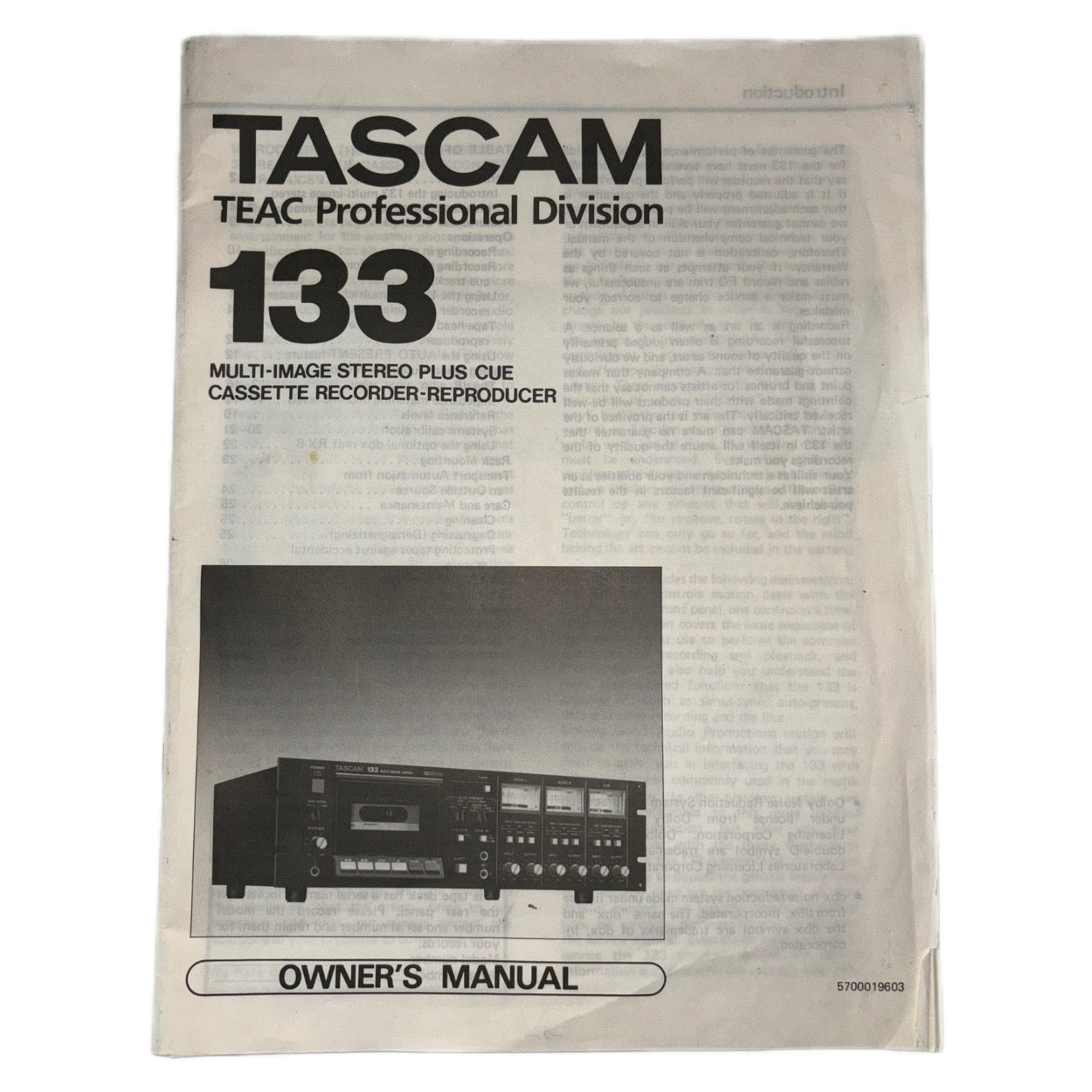 Tascam 3-Channel Cassette Deck User Manual