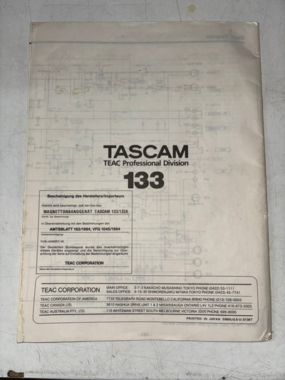 Tascam 3-Channel Cassette Deck User Manual