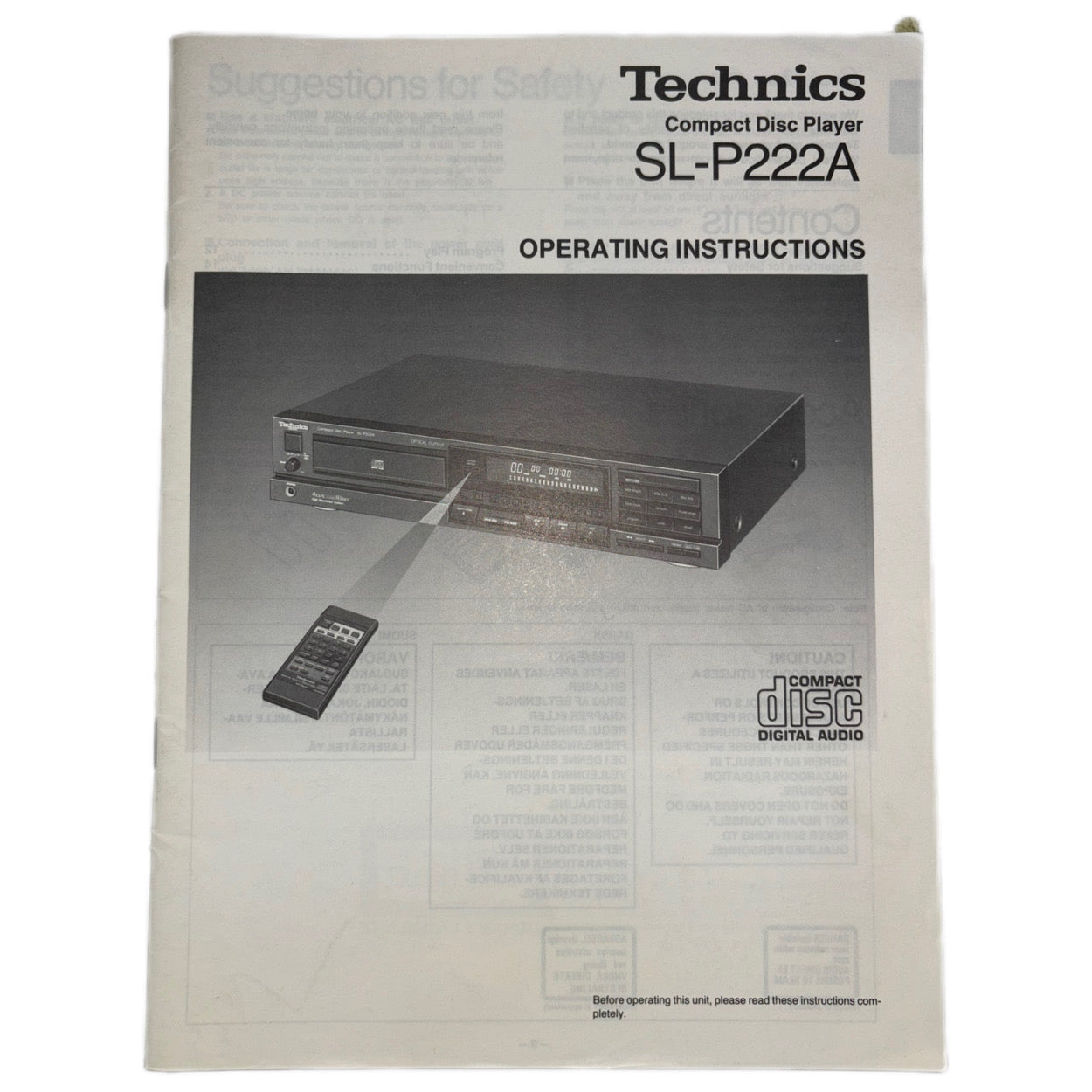 Technics SL-P222A Compact Disc Player User Manual