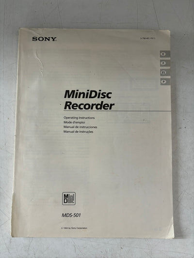 Sony MDS-501 Minidisc Recorder User Manual