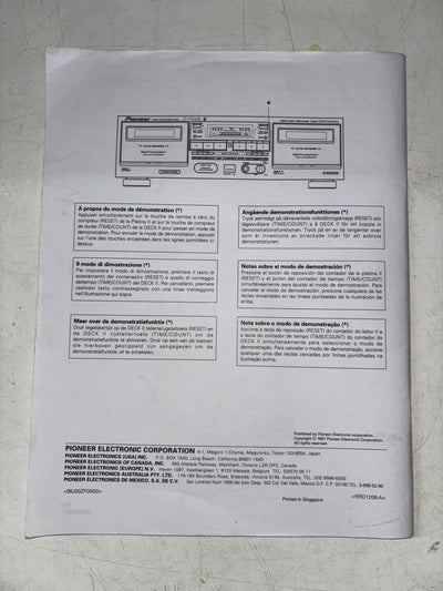 Pioneer CT-W606DR / CT-W706DR Stereo Double Cassette Deck User Manual