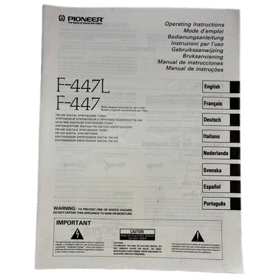 Pioneer F-447 Digital Synthesizer Tuner User Manual