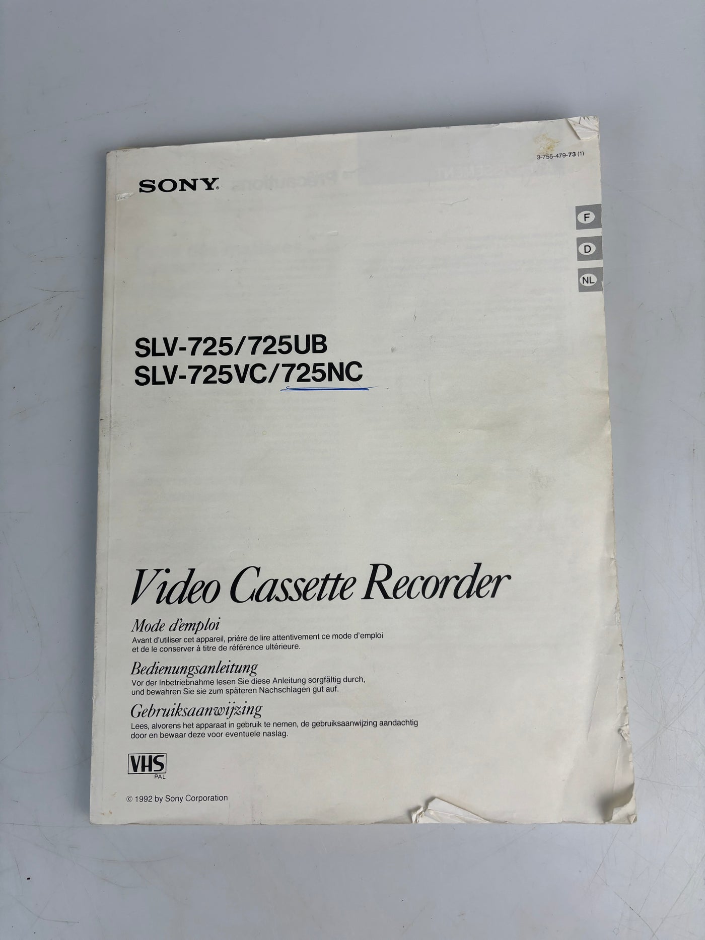 Sony SLV-725 Video Cassette Recorder Manual