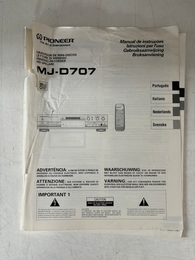 Pioneer MJ-D707 Minidisc-Recorder User Manual